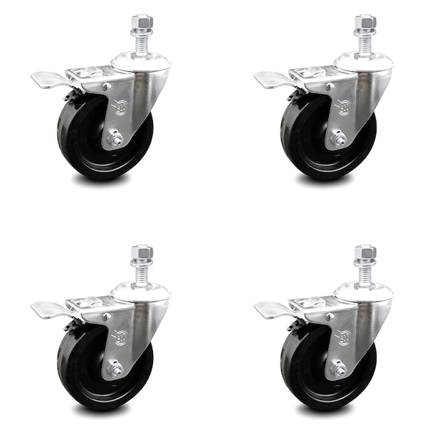Service Caster 4 Inch Phenolic Swivel 1/2 Inch Threaded Stem Caster Set with Total Lock Brake SCC SCC-TSTTL20S414-PHR-121315-4 - main